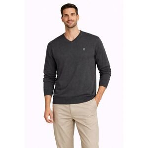 IZOD Sweater Mens XL  Pullover Knit V‎ Neck Cotton Logo Casual Black Long Sleeve